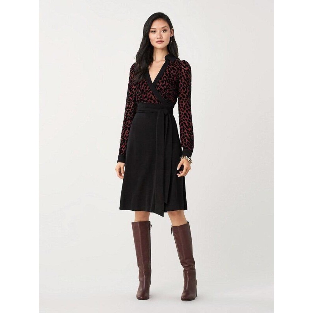 DIANE Von FURSTENBERG DVF Sz M Medium Wendy Wrap Dress Merlot Leopard